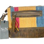 Myra Bag Midsummer Pouch Wristlet Leather Striped Canvas Clutch Brown Bohemian Photo 0