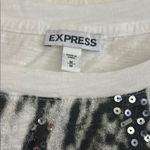 EXPRESS Black and White Sequin Tee with Pink Accents Photo 1