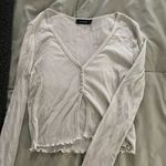 Glassons  babydoll sage green lettuce hem long sleeve cut out top V-neck button M Photo 1