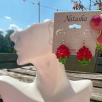 Natasha beads waved straw berry drops earrings Red Photo 1