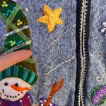 Vintage Ugly Christmas Zip Up Cardigan featuring snowman winter flurry 18W/20W Blue Photo 4