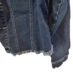 None Jean Jacket Women's Size 12 Blue Denim Jacket Pearl Studded Frayed Hem Photo 3