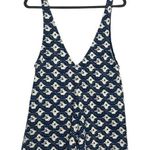 ZARA Trafaluc Size Small 1 Piece Blue White Sleeveless Deep V Neck Romper Summer Photo 0