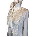 ETRO white tuxedo blouse high ruffled neck tie Victorian style size small (40) Photo 7