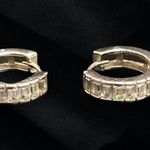 Baguette Cut CZ Diamond Hoop/Huggie Earrings Silver Photo 2