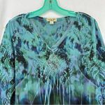 One World  Tie Dye Style V Neck 3/4 Sleeve Blouse Womens Large Blue Photo 1