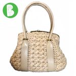 GAYMODE VINTAGE 1960'S IVORY STRAW FRAME HAND BAG WITH FAUX LEATHER ACCENTS Gold Photo 1