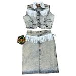 Vintage 80s Acid Wash Denim Fringe Vest & Skirt Set Western Deadstock Punk EUC Blue Size M Photo 14