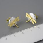 Artisan  Handmade 925 Silver Dragonfly Dainty Pearl - The Enchanted Earrings Photo 7