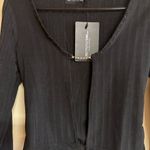 Pretty Little Thing Black Long-Sleeve Ribbed Cropped Top With Chain Detail -  - UK Photo 1