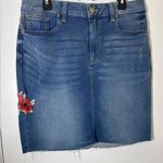 Seven7  Embroidered distressed frayed denim skirt size 14 Photo 0