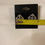 Vintage Art Deco Blue Sliver Tone Post Women's Earrings Silver Photo 2