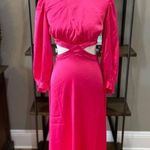 RAHI Cierra Cutout Balloon Sleeve Satin Midi Dress Fuchsia Womens Size Small Pink Photo 2