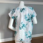 Laura Scott White & Teal Floral Embroidered Off-Shoulder Blouse Size M Photo 3