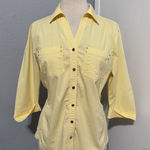 Croft & Barrow  Women Y2K Yellow 3/4 Sleeve Button-Down Shirt S Business Casual Photo 0