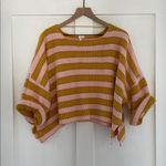 By Together  Boxy Cropped Oversized Striped Ribbed Short Sleeve Sweater Size S/M Photo 2