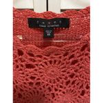 Fever Hand Open Crocheted Bright Orange Pink Tan Cap Sleeve Blouse Size XS Orange Photo 3