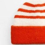 ZARA Red Cream White Striped Knit Chunky Sweater Hat Beanie Photo 2