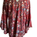 Stem & wine womens burgundy plum floral blouse size large bell sleeve crochet Photo 1