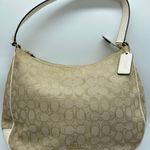 Coach Y2K Khaki White Jacquard Leather Fabric Trim Hobo Shoulder Tote Bag Retro Photo 0