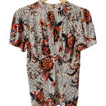 Free People  Hear Me Roar Animal Print Floral Keyhole Short Sleeve Top Medium Photo 0