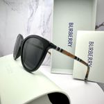 Burberry New  Sunglasses Black Front Round Pantos Frame Checkered Arms Gray Lens Photo 13