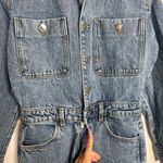 ZARA NWT Straight Leg Denim Overalls With Raw Hem Long Sleeve Blue Wash Small Photo 5