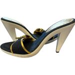 BCBGirls New BCBG Denim / Gold Buckles Mule Heels Pumps Shoes Boho Chic Y2K 70’s Size 7 Photo 3