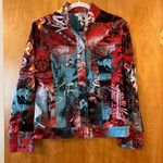St. John Sport Marie Gray Button Up Jacket Pop Art To Wear Luxury Red Aqua Medium Photo 0