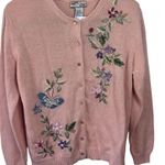 Heirloom Collectible VTG Floral Embroidered Peach Cardigan w/Shoulder Pads NWT Size M Photo 0