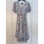 Tahari  pink floral ruffled sleeve smocked midi dress 6 Photo 2