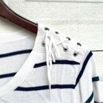 Talbots Womens Sweater Cream Blue Ombré Stripe Lace Up Shoulder XL Photo 7