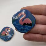 Flamingo Fun Women’s Pierced Costume Earrings Ceramic Handmade Pink  / Blue Photo 3