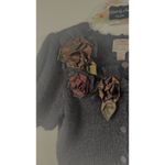 Susan Bristol VINTAGE floral applique cardigan black puff sleeves sweater Medium Photo 2