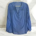 Soft Surroundings Trianon Blouse Women 2X Crochet Lace Dusty Blue Boho Hippie Photo 1