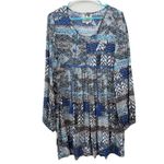 Jaase Blue Floral Babydoll Long Sleeve Boho Tassels Flare Dress Size LARGE Photo 2