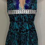 New. SKY 100% silk animal print dress with diamond belt. Normally $248 Blue Size XS Photo 1