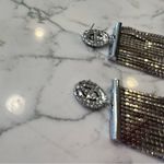 Silver Sparkly Rhinestone Dangle Dangly Earrings Photo 4