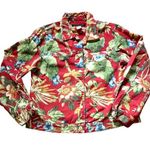 Alexis & Avery 100% Cotton Red Floral Denim Button Front Jacket Size Medium Photo 0