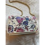 Tory Burch  Fleming Floral Leather Chain Wallet Crossbody Purse Bag White Purple Photo 1