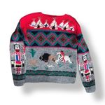 Vintage Skyr Knit Shetland Wool Sweater Native Art Buffalo Horse Rider Teepees Gray Size M Photo 1