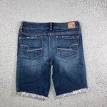American Eagle Bermuda Shorts Women 4 Stretch Low Rise Cuffed Fringe Hem Y2K Photo 1