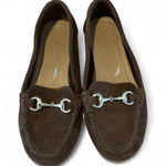 Women’s Brown leather loafers moccasin with silver buckle detail size 7.5 Photo 0