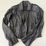 Theory Lamb Leather Biker Moto Crumpled Black Jacket Size L Photo 5