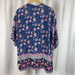 Women One Size Floral Boho Lightweight Flowy Loose Kimono Swim Cover Boxy Blue Photo 1