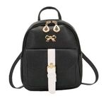 Woman's Teen Black Mini Bow & Buckle Backpack Zip Up New Photo 0