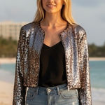 Akira  Sequin Heart Crop Jacket Sparkle Glam Night Out XL Photo 0