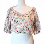 Abercrombie & Fitch Abercrombie‎ & Fitch Pink Floral Puff Sleeve Crop Top Size Large Photo 0