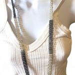 Vintage Silver and Gunmetal Tone 36 Inch Mesh Chain Necklace Lightweight Long Photo 0
