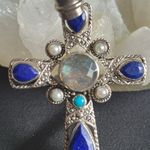 Nicky Butler NWOT labradorite & lapis lazuli cross pendant in 925 sterling Blue Photo 2